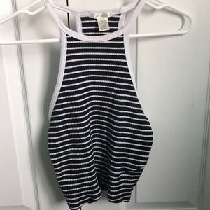 Black and white striped halter top